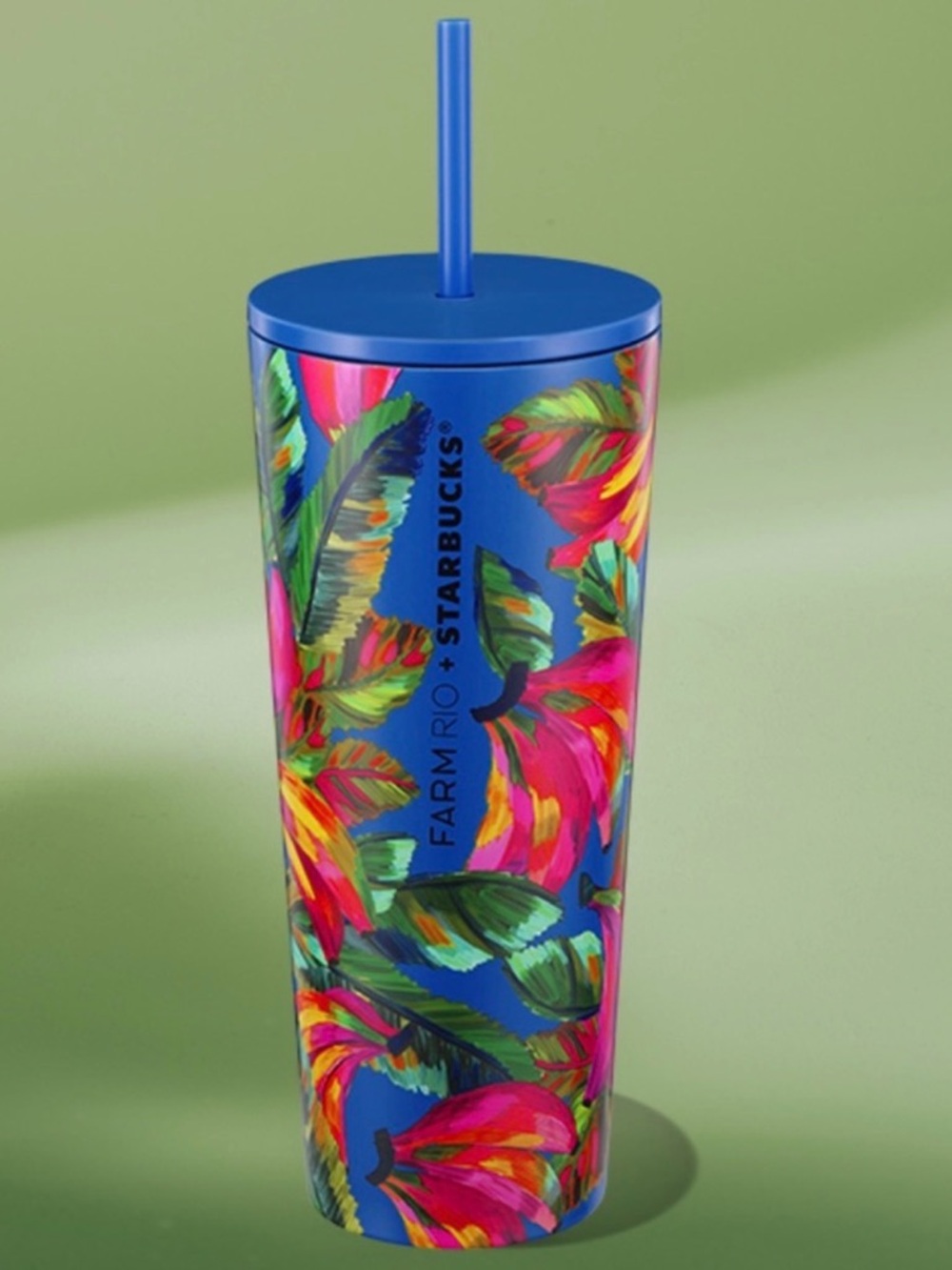 Starbucks Blue Tropical Floral Tumbler with Straw